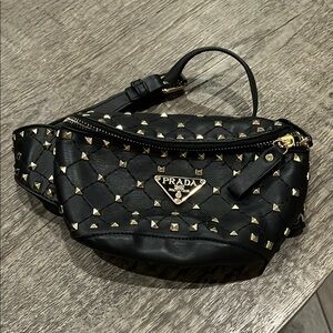 Faux Prada Black Studded Belt Bag